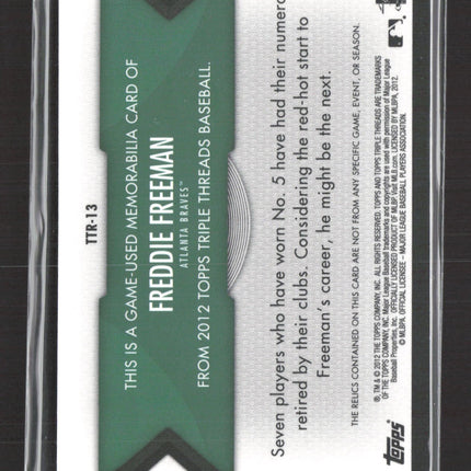 2012 Topps Triple Threads Freddie Freeman #TTR-13 Green Emerald 15/18 Jersey