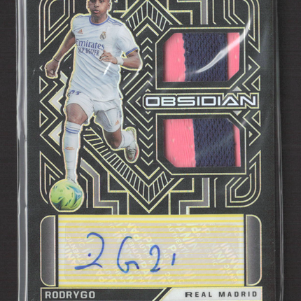2022 Panini Obsidian Soccer Rodrygo #DJ-RGO 08/10 Dual Jersey Patch Auto