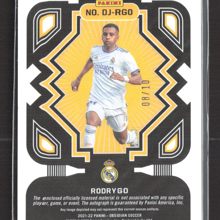 2022 Panini Obsidian Soccer Rodrygo #DJ-RGO 08/10 Dual Jersey Patch Auto