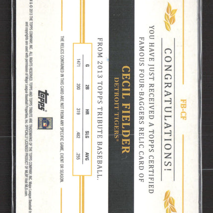 2013 Topps Tribute Cecil Fielder #FB-CF Famous Four-Baggers Bat Relic 19/50