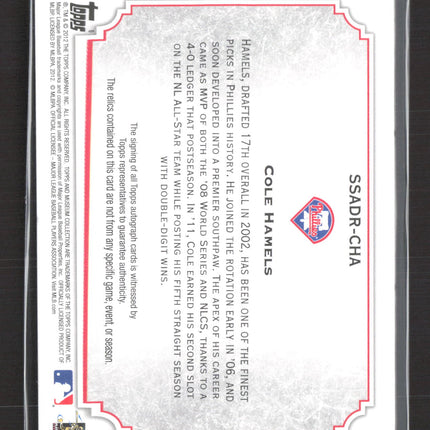 2012 Topps Museum Signature Swatches Cole Hamels #SSADR-CHA 4/5 Patch Auto