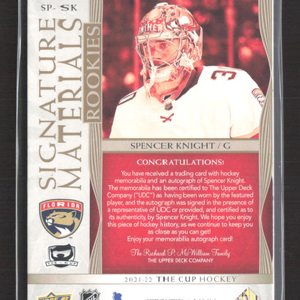 2022 Upper Deck The Cup Signature Materials Spencer Knight #SP-SK Patch /99 Auto