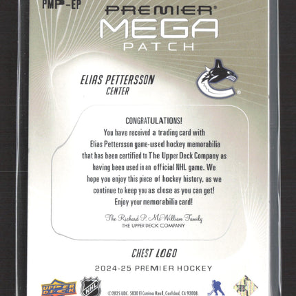 2025 Upper Deck Premier Mega Patch Elias Pettersson #PMP-EP Chest Logo 26/27