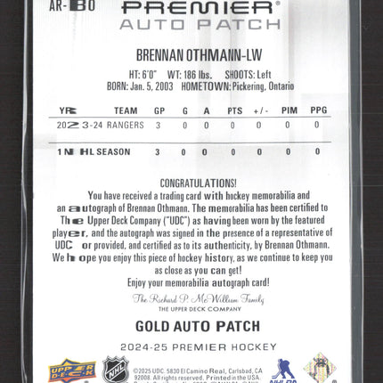 2025 Upper Deck Premier Brennan Othmann #AR-BO Rookie Auto Patch Patch 50/65