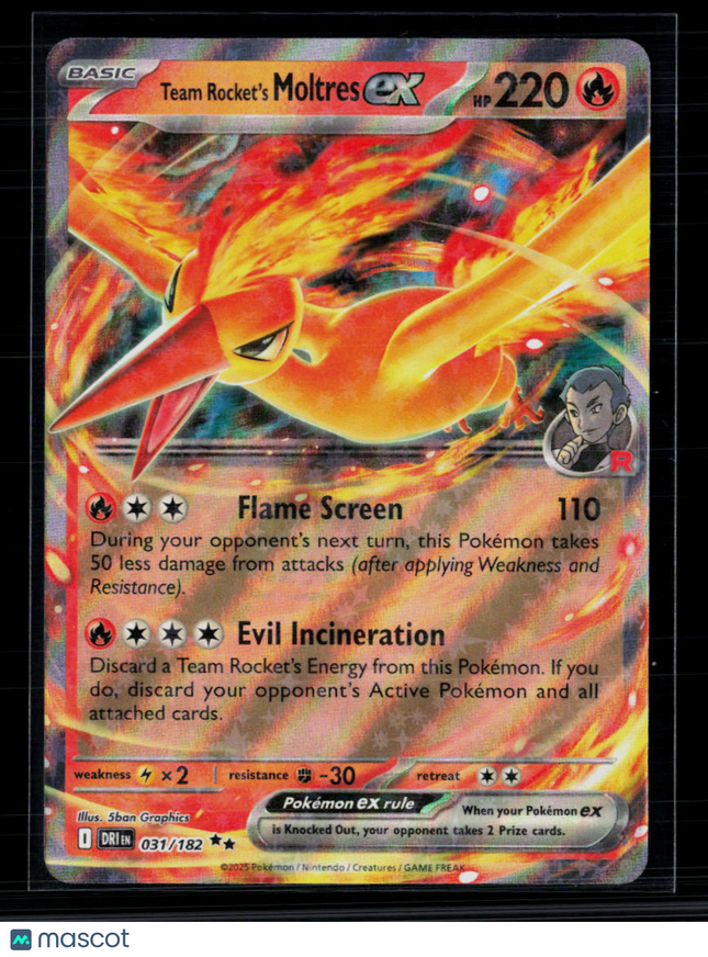 Pokemon 2025 Destined Rivals Team Rocket's Moltres EX RR #31/182