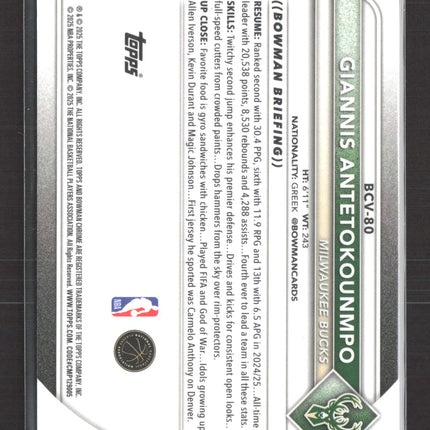 2025 Topps Bowman Chrome Giannis Antetokounmpo #BCV-80 Green Geometric 48/99