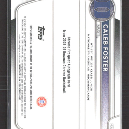2025 Bowman Chrome University Caleb Foster #CPA-CF Blue Refractor /150 Auto