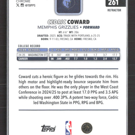 2025 Topps Chrome Cedric Coward #261 Refractor RC