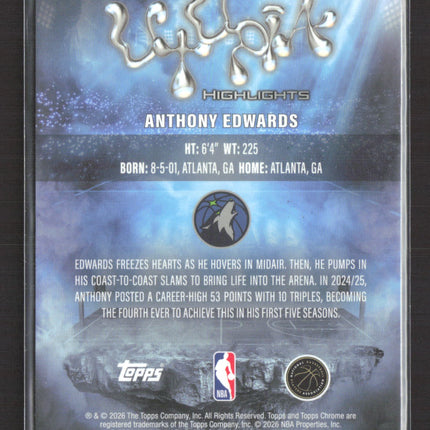 2026 Topps Chrome Utopia Highlights Anthony Edwards #UH-9