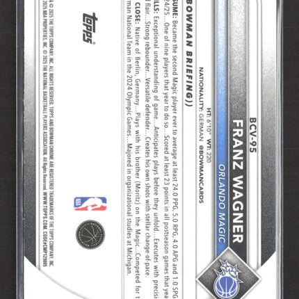 2025 Topps Bowman Chrome University Franz Wagner #BCV-95 Yellow X-fractor 55/75
