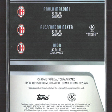 2026 Topps Chrome UEFA Paolo Maldini Dida Alessandro Nesta Triple 15/25 Auto