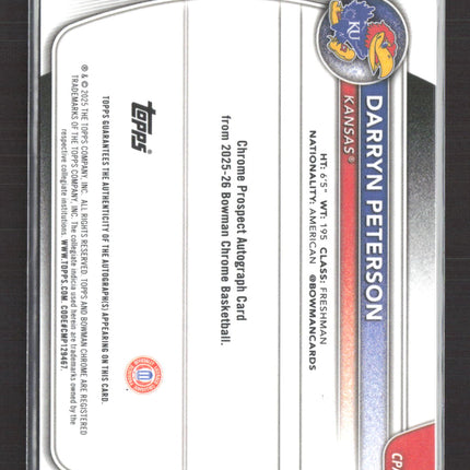 2025 Bowman Chrome University Darryn Peterson Speckle Refractor /100 1st Auto