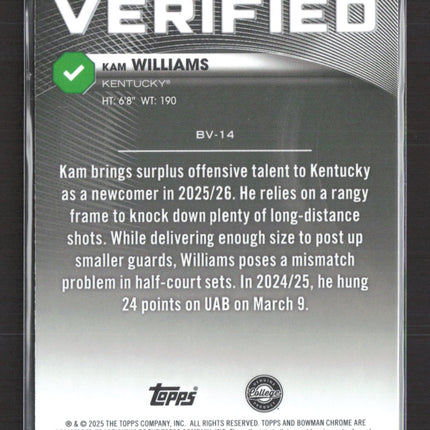 2025 Bowman Chrome University Verified Kam Williams #BV-14 Refractor /150