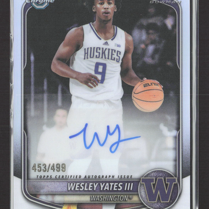 2025 Bowman Chrome University Wesley Yates III #CPA-WY Refractor /499 1st Auto