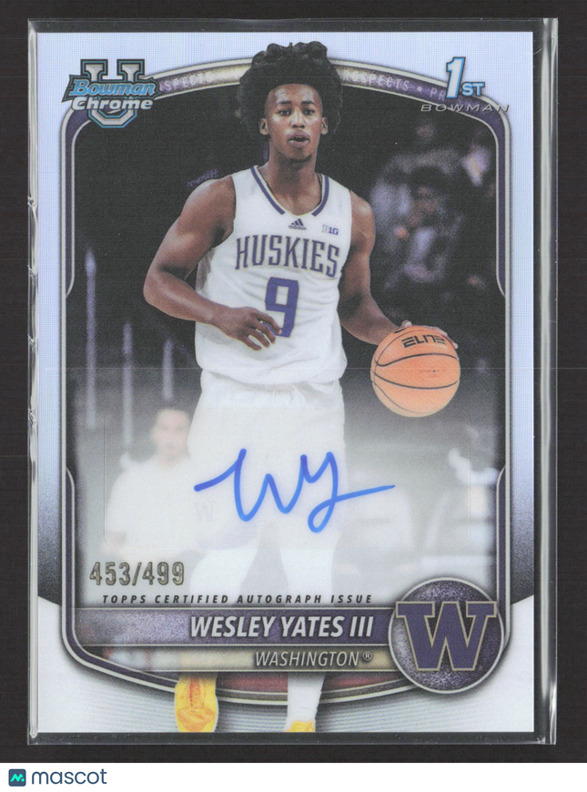 2025 Bowman Chrome University Wesley Yates III #CPA-WY Refractor /499 1st Auto