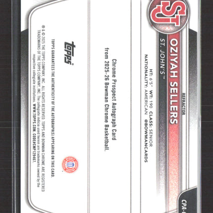 2025 Topps Bowman Chrome Oziyah Sellers #CPA-OS Refractor 464/499 Auto