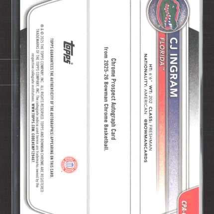 2025 Bowman Chrome University CJ Ingram #CPA-CI Blue Refractor 1st /150 Auto