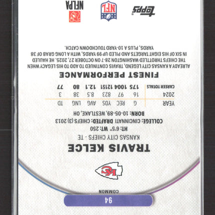 2025 Topps Finest Travis Kelce #94 Orange Refractor 23/25