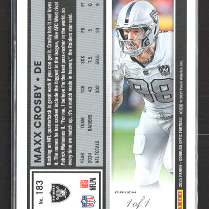 2025 Panini Donruss Optic Prizm Maxx Crosby #183 Gold Vinyl 1/1
