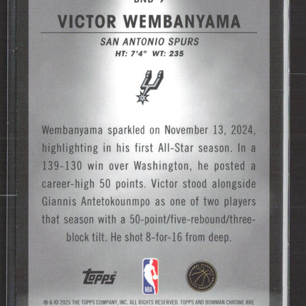 2025 Topps Bowman Chrome Victor Wembanyama #BNB-9 Spotlight