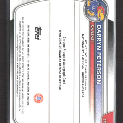 2025 Topps Bowman Chrome University Darryn Peterson #CPA-DP Auto
