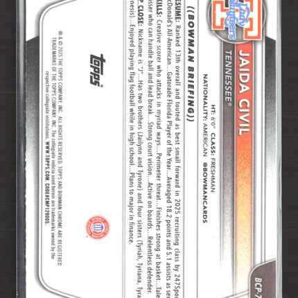 2025 Bowman Chrome University Jaida Civil #BCP-74 Pink Mojo Refractor /275