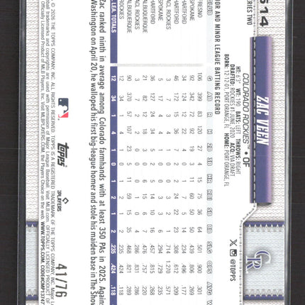 2026 Topps Series Two Zac Veen #514 Independence Day /76