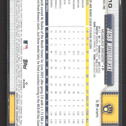 2026 Topps Series One Jacob Misiorowski #10 Foilboard RC