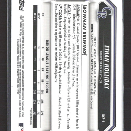2026 Bowman Chrome Ethan Holliday #BCP-1 Lazer