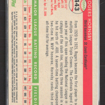 2025 Topps Chrome Platinum Rogers Hornsby #443 Orange Toile Refractor 23/25
