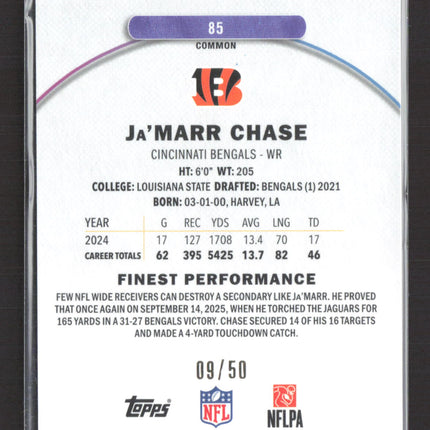 2025 Topps Finest Ja'Marr Chase #85 Gold Refractor 09/50 W/coating