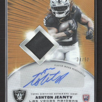 2025 Topps Chrome Ashton Jeanty #RPA-AJ Gold Refractor Patch RC 34/50 Auto
