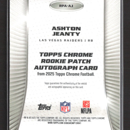 2025 Topps Chrome Ashton Jeanty #RPA-AJ Gold Refractor Patch RC 34/50 Auto