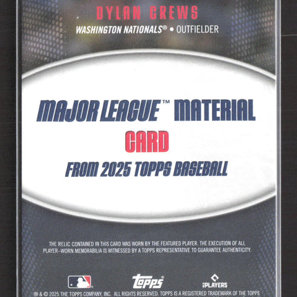 2025 Topps Major League Material Dylan Crews #MLM2-DC Jersey RC