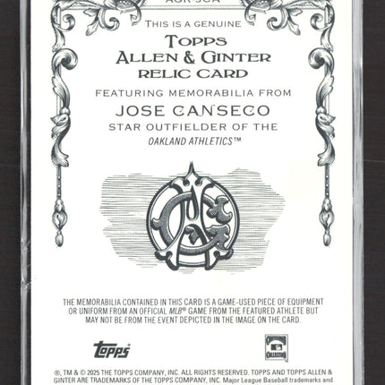 2025 Topps Allen & Ginter Jose Canseco #AGR-JCA Relic Game-Used Bat Relic