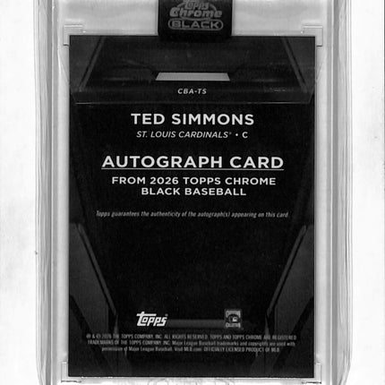 2026 Topps Chrome Black Ted Simmons #CBA-TS Auto Gold Refractor /50