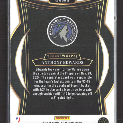 2025 Panini Select Basketball Concourse Anthony Edwards #23 Silver Prizm