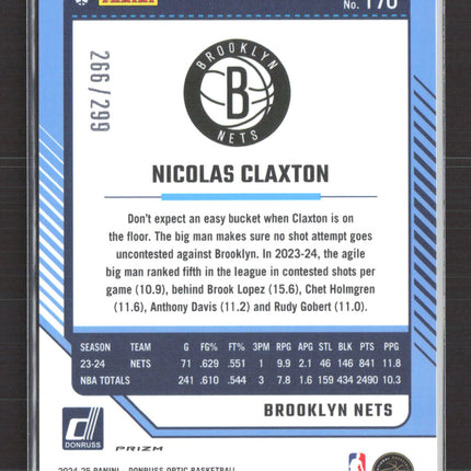 2025 Panini Donruss Optic Prizm Nicolas Claxton #170 Orange /299