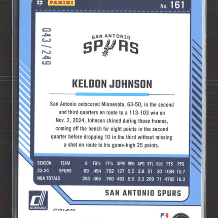 2025 Panini Donruss Optic Keldon Johnson #161 Green Velocity /249