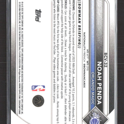 2025 Topps Bowman Chrome Noah Penda #BCV-32 Gold Shimmer RC 24/50