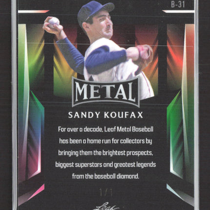 2023 Leaf Metal Baseball Sandy Koufax #B-31 Orange Wave 1/1