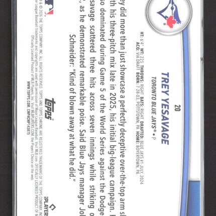 2025 Topps Chrome Trey Yesavage #20 Green RC 83/99