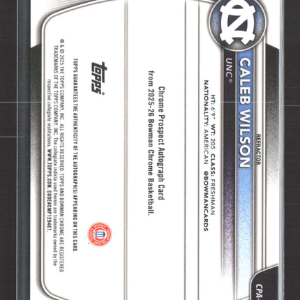 2025 Bowman Chrome University Caleb Wilson #CPA-CL Refractor 1st Auto /499