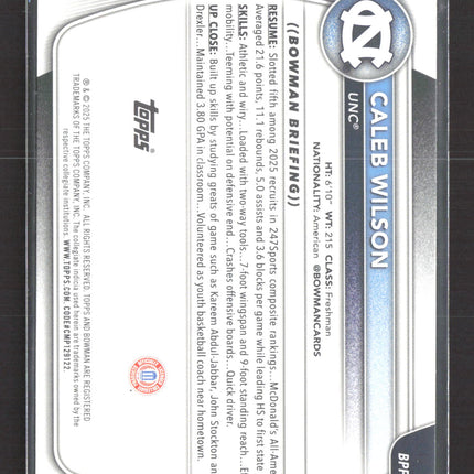 2025 Bowman University Chrome Basketball Caleb Wilson #BPP-83 Yellow 1st 68/75