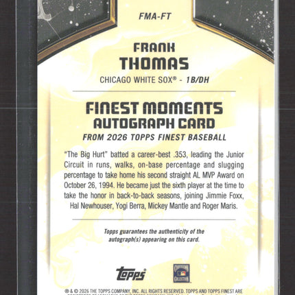 2026 Topps Finest Finest Moments Frank Thomas #FMA-FT 18/25 Auto Orange