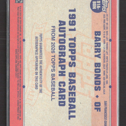 2026 Topps 75 Years of Baseball Barry Bonds #91A-BON Auto