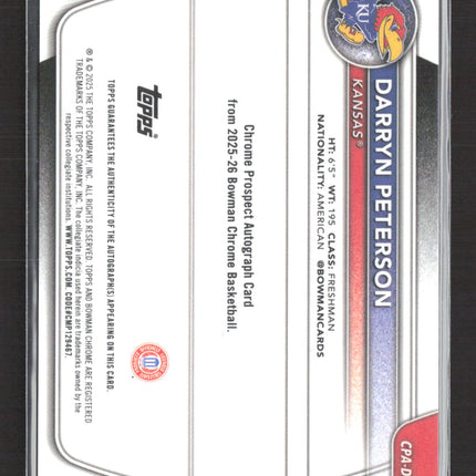 2025 Topps Bowman Chrome University Basketball Darryn Peterson #CPA-DP Auto