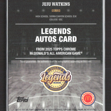 2025 Topps Chrome McDonald's Game Legends JuJu Watkins #LA-JW Gold 10/15 Auto