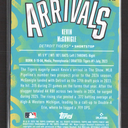 2026 Topps Finest Arrivals Kevin McGonigle #A-23 RC 47/75 Purple