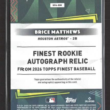 2026 Topps Finest Brice Matthews #RPA-BM Patch Relic RC Auto